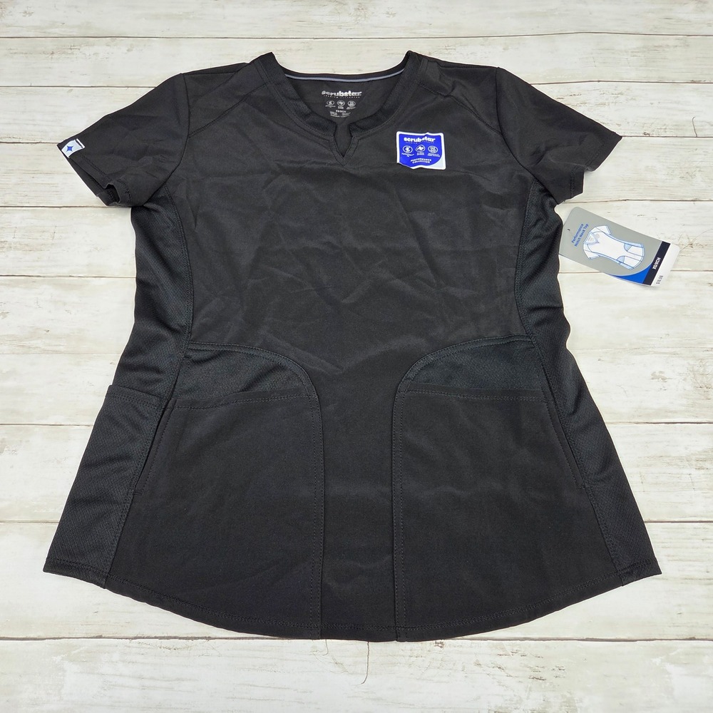 Scrubstar Performance Notch Neck Scrub Top Women XS Black 4-Way Stretch New